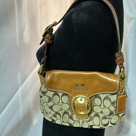 Coach Bleeker Brown & Tan Y2K Jacquard Fabric Leather Shoulder Bag #11441
